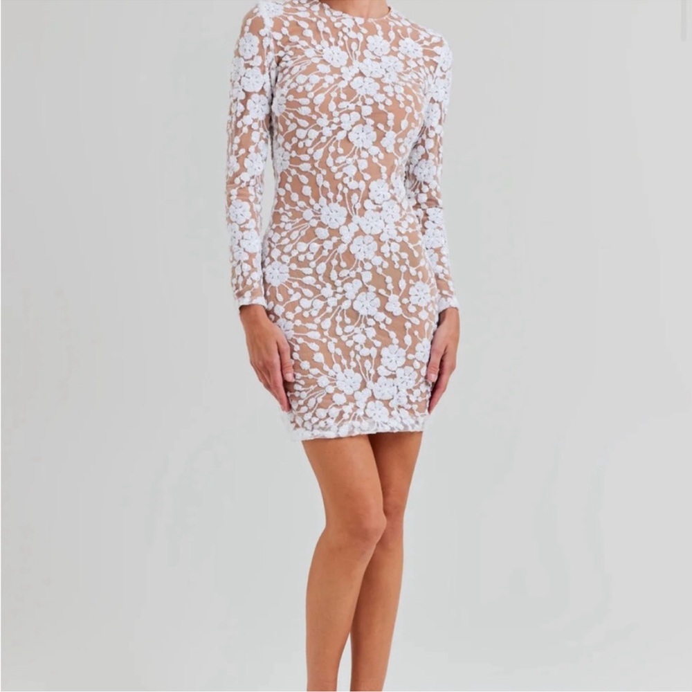 NADINE MERABI White Floral Long Sleeve Dress